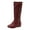 Wine, variant on Women's Slip On Fleece Lined Winter Boots Hidden Wedge Non Slip Knee High Booties Snap Wide Calf Flat Riding Boots White Size 10