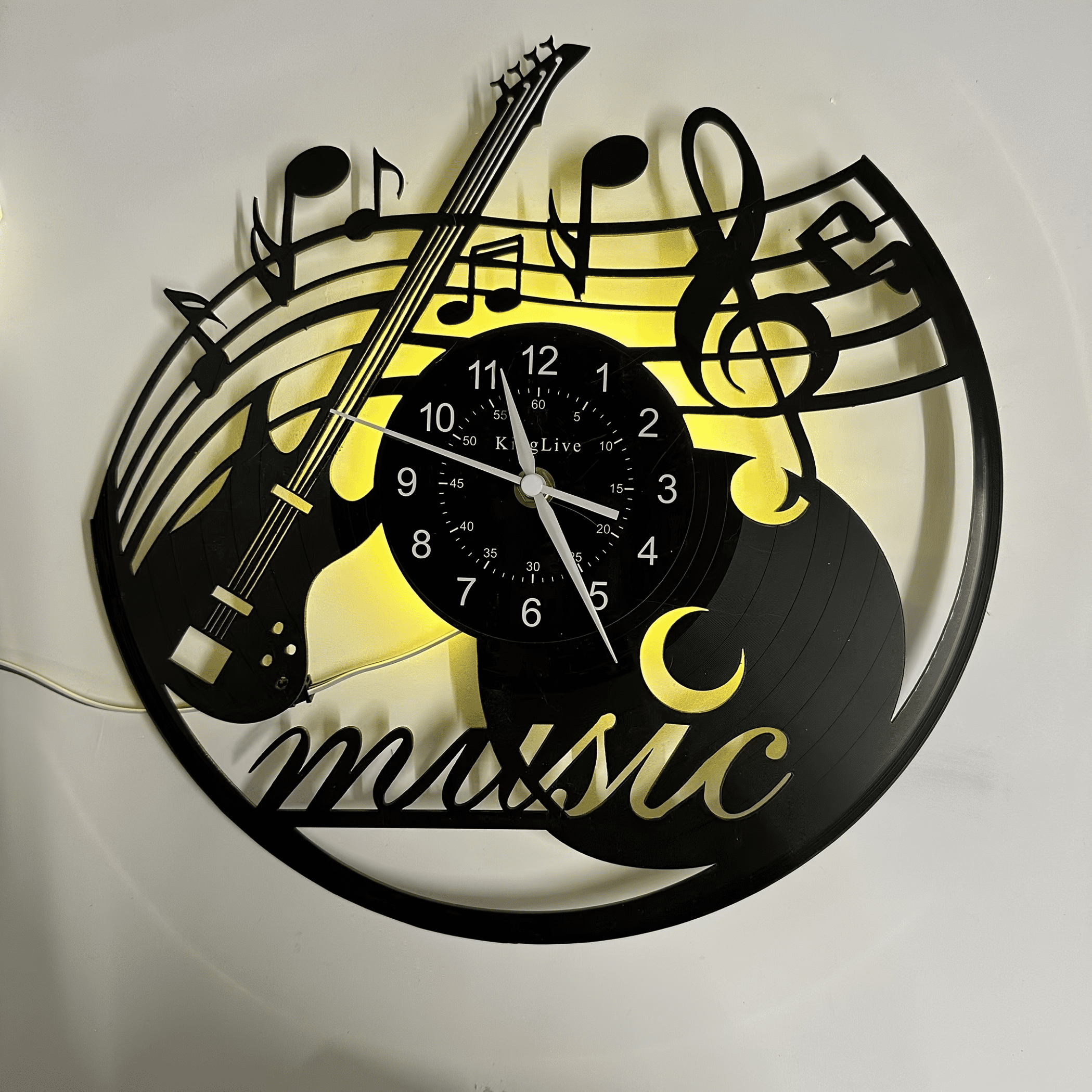 Guitar Vinyl Record Wall Clock with 7-Color LED Night Light, Silent Non-Ticking Music Theme Home Decor, Unique Music Lovers Gifts for Men Women Friends
