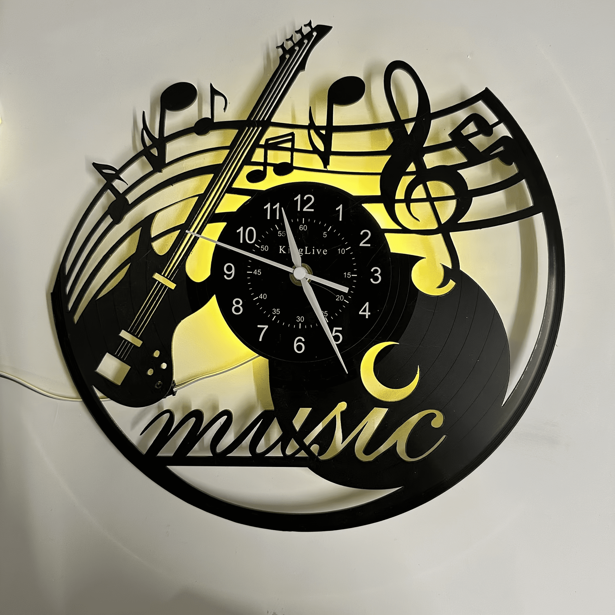 Guitar Vinyl Record Wall Clock with 7-Color LED Night Light, Silent Non-Ticking Music Theme Home Decor, Unique Music Lovers Gifts for Men Women Friends