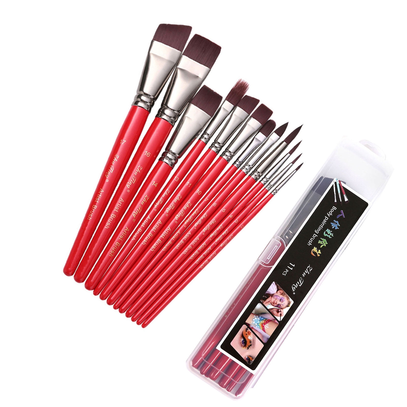 12x Artist Brushes Nylon Hair Paint Brushes Human Body Paint Brushes Face Painting Brushes Craft Supplies