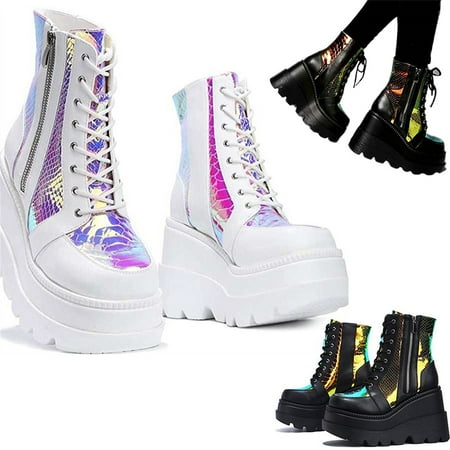 

Avamo Women Shoes Punk Block Closed Toe High Platform Zipper Ankle Boots Party Shoes