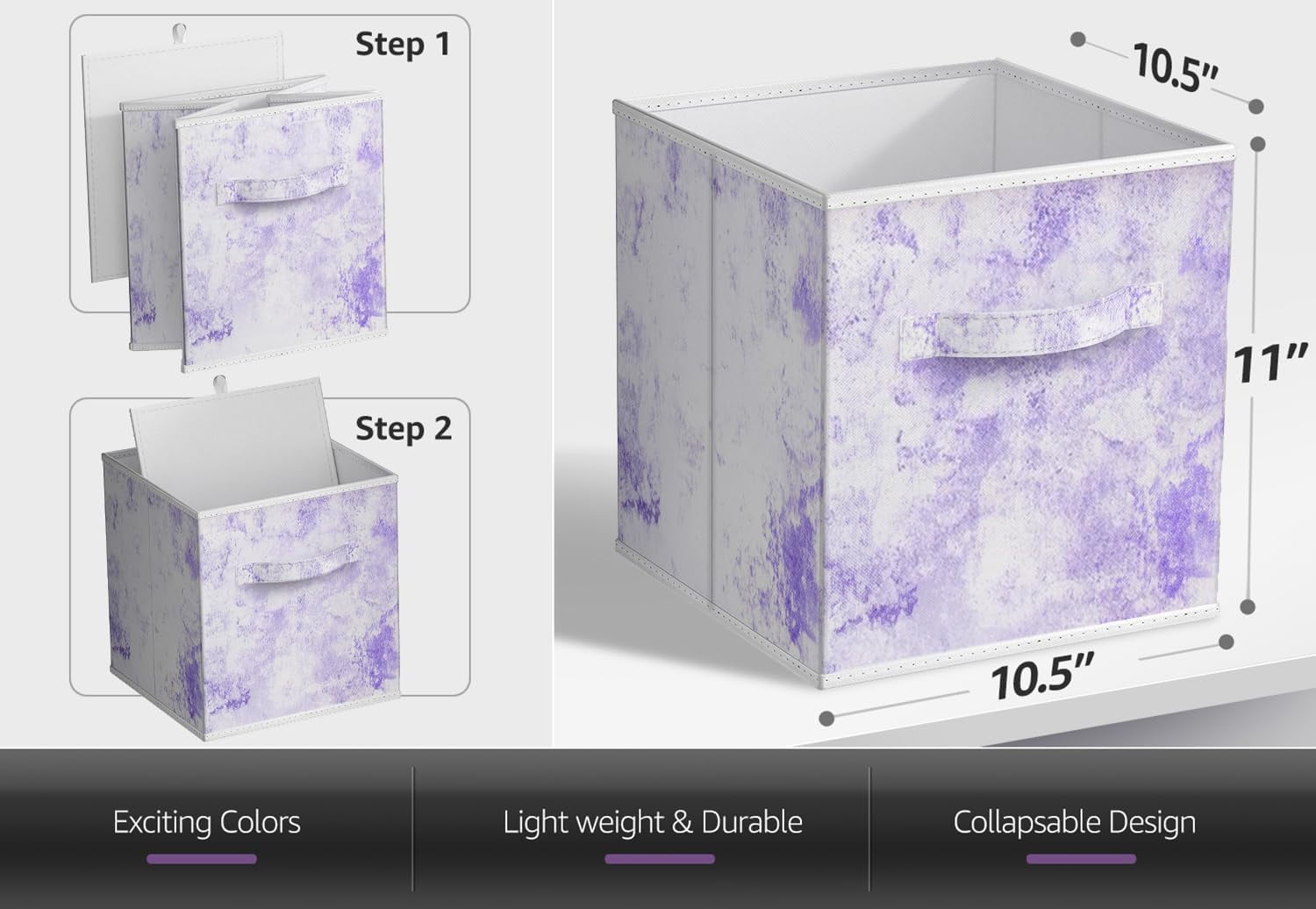 Sorbus 11-Inch Foldable Fabric Storage Cubes, Tie-Dye Purple, 4-Pack