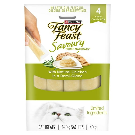 Fancy Feast Savoury Puree Naturals with Natural Chicken in a Demi-Glace, Cat Treats 40 g, 40 g - 10 g x 4
