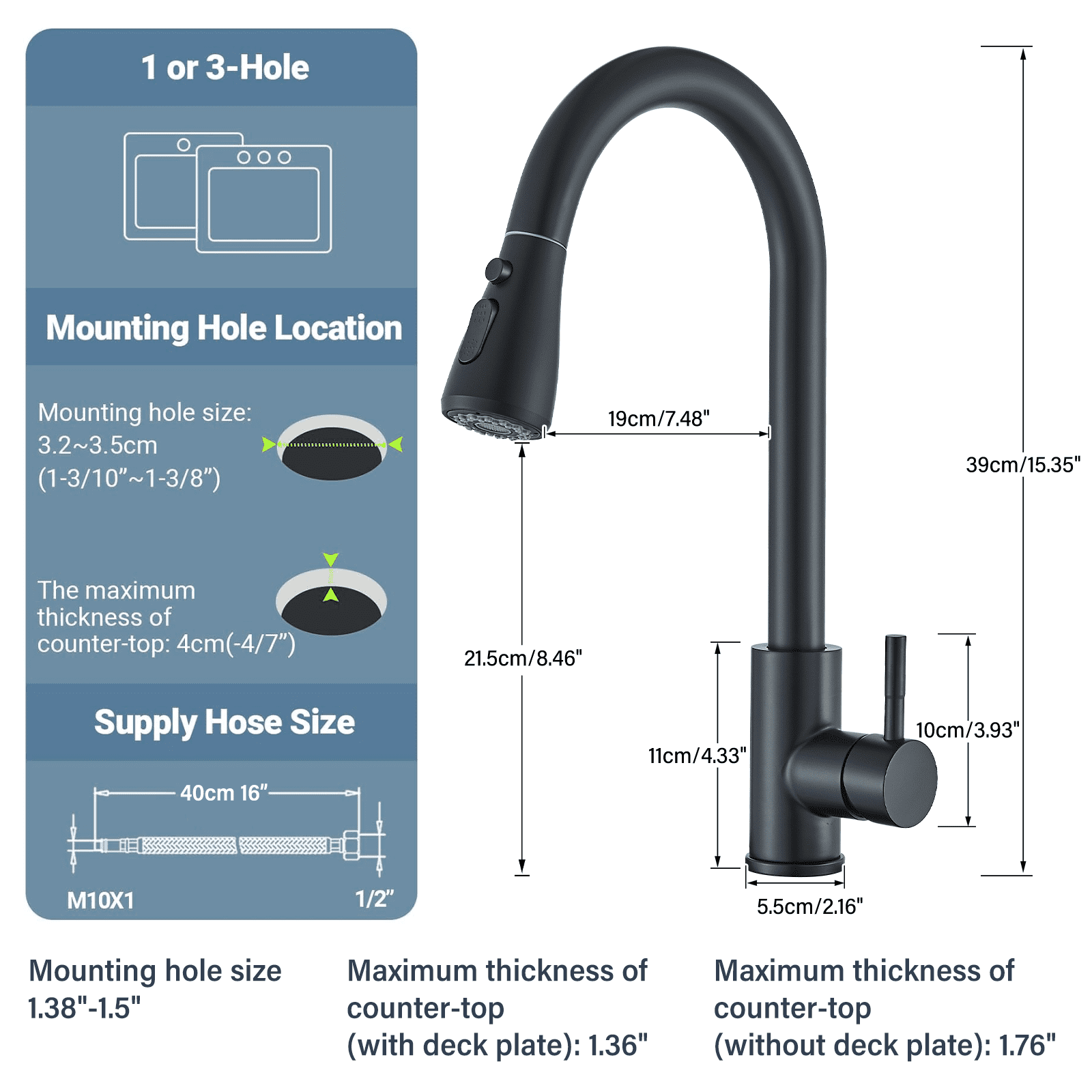 Matte Black Kitchen Faucets, Kitchen Faucets with Pull Down Sprayer, High Arc Single Handle Stainless Steel Sink Faucets 1 Holes, Kitchen Sink Faucets for Farmhouse Camper Laundry Rv Bar