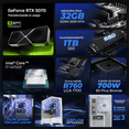 thumbnail image 3 of PC Gamer Xtreme PC Gaming ASUS NVIDIA GeForce RTX 5070 Intel Core i7 14700F 32GB SSD 1TB WIFI White PBA para gaming competitivo y streaming, 3 of 6
