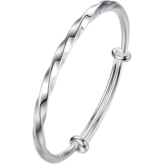 Women's 925 Sterling Silver Bangles Ladies Adjustable Handmade Bangle Simple Twisted Bracelets for Mothers Day Valentine Gift