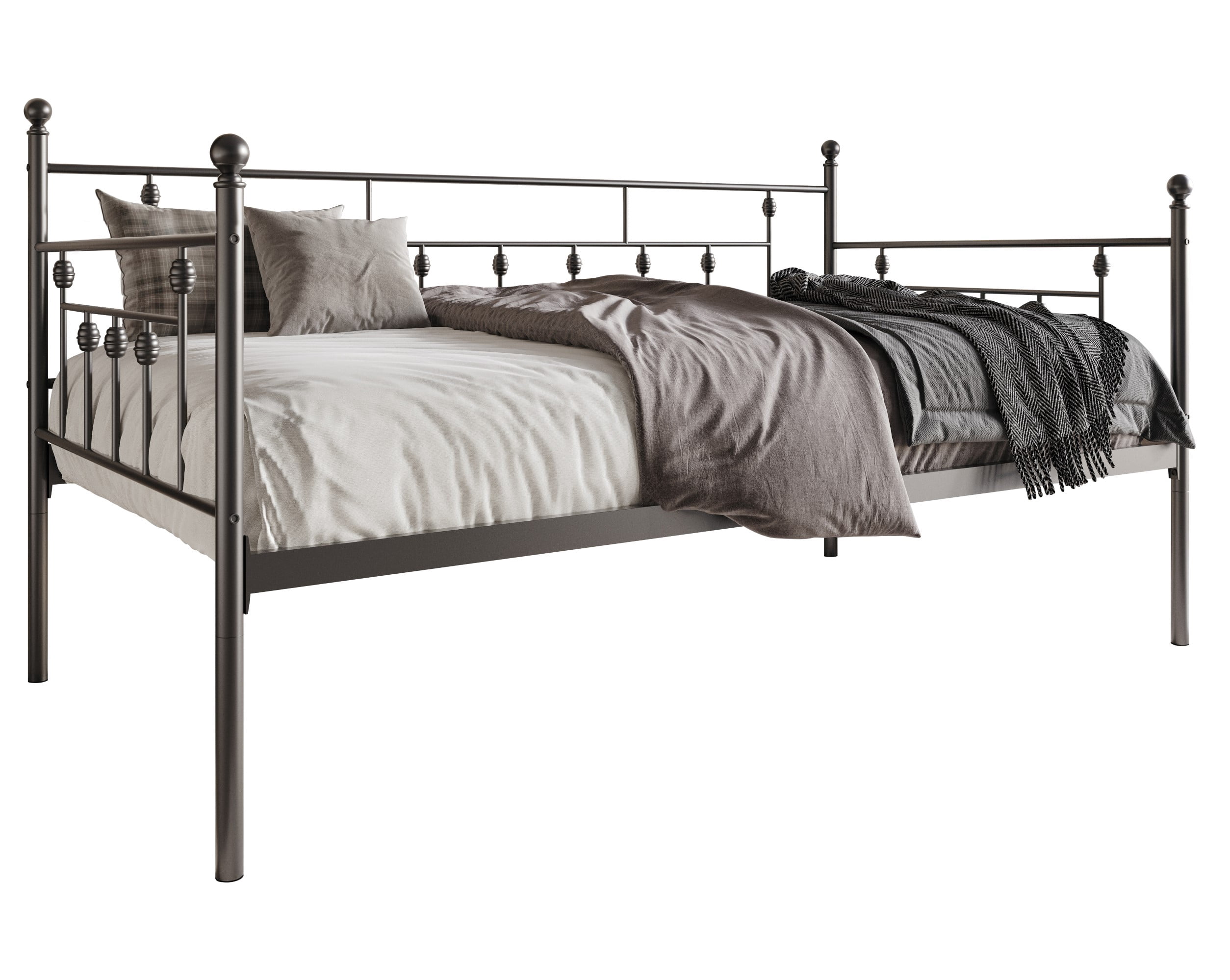 Home Design Aine Twin Metal Daybed with Victorian-Style Frame, Rounded Finials, Durable Slats, Stylish and Functional for Bedroom or Guest Room, Black