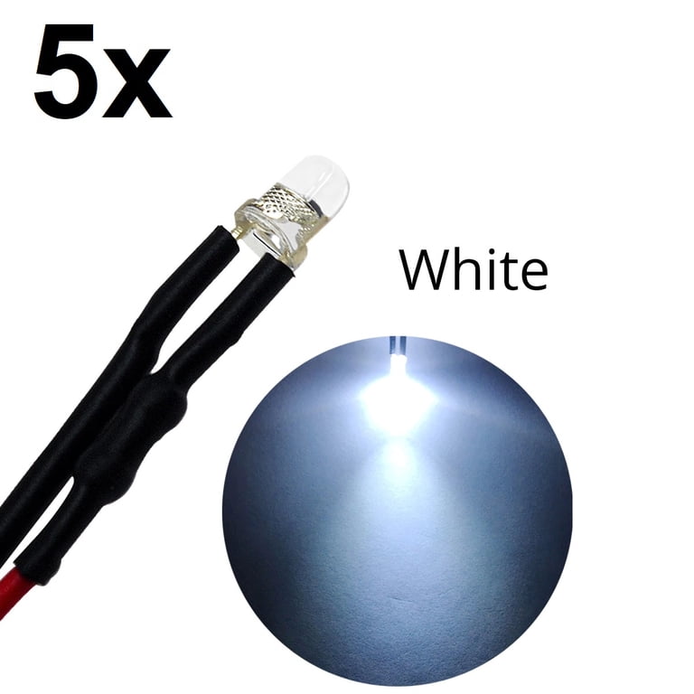 5mm Prewired FLAT TOP Led 0.5mm WIRES 500mm LONG 30AWG Ultra Bright Cool White