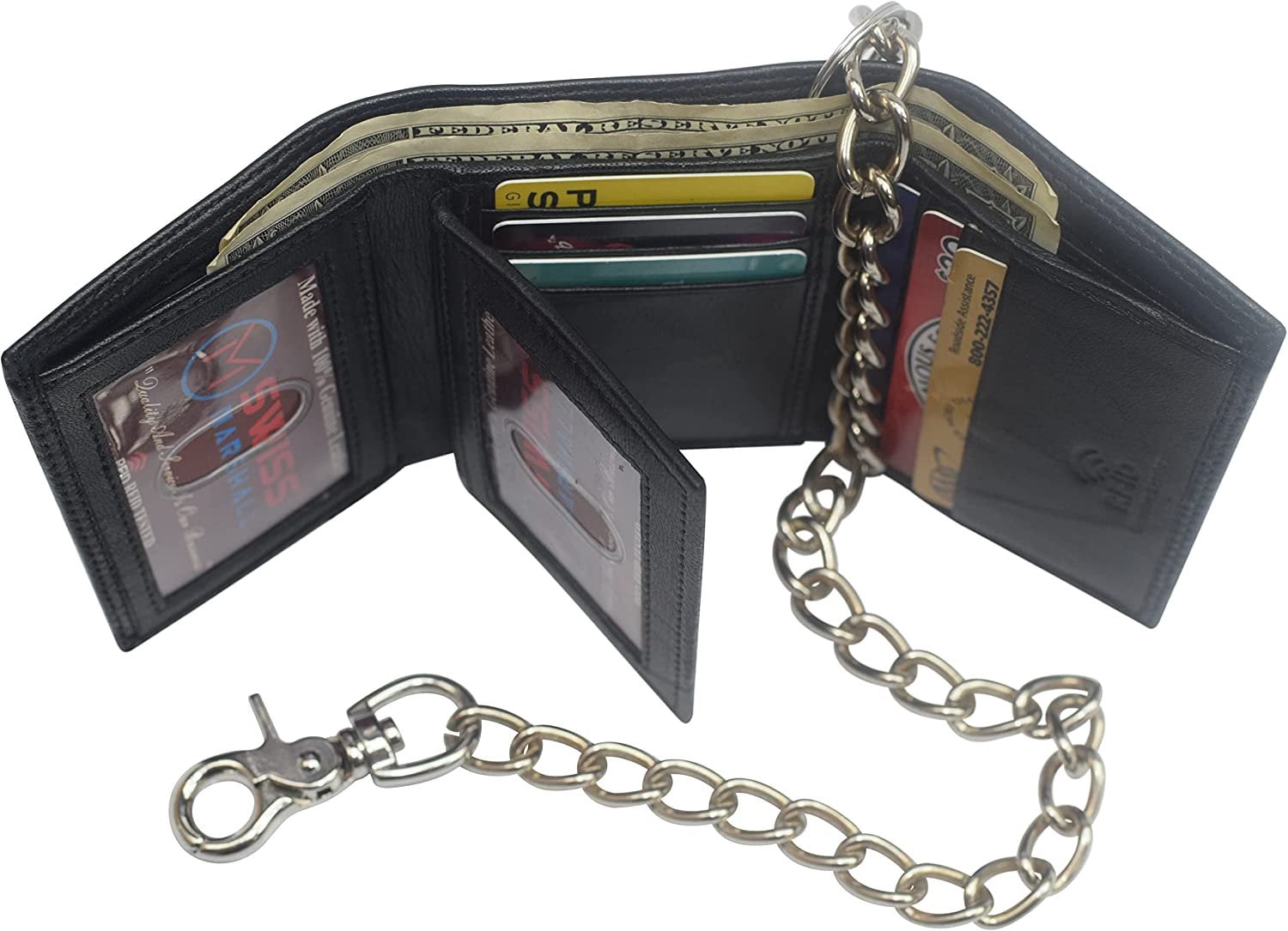 Swiss Marshall Men's RFID Blocking Premium Leather Chain Trifold