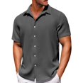 thumbnail image 2 of Men's Solid Color Button Short Sleeve Shirts Men's Casual Fashion Short Sleeve Shirts 4XL, 2 of 3