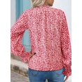 thumbnail image 4 of Womens V Neck Floral Long Sleeve Tops Summer Casual Loose Puff Sleeve Chiffon Boho Work Blouse Dressy T Shirts Red XXL, 4 of 6