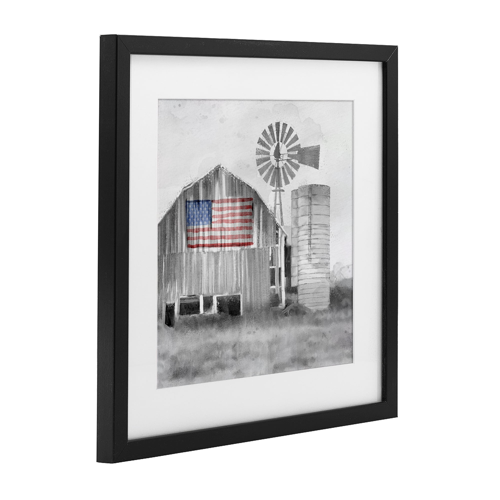 Stupell Industries Grandfather's Barn with Flag Black Framed Print Under Glass, design by Kim Allen