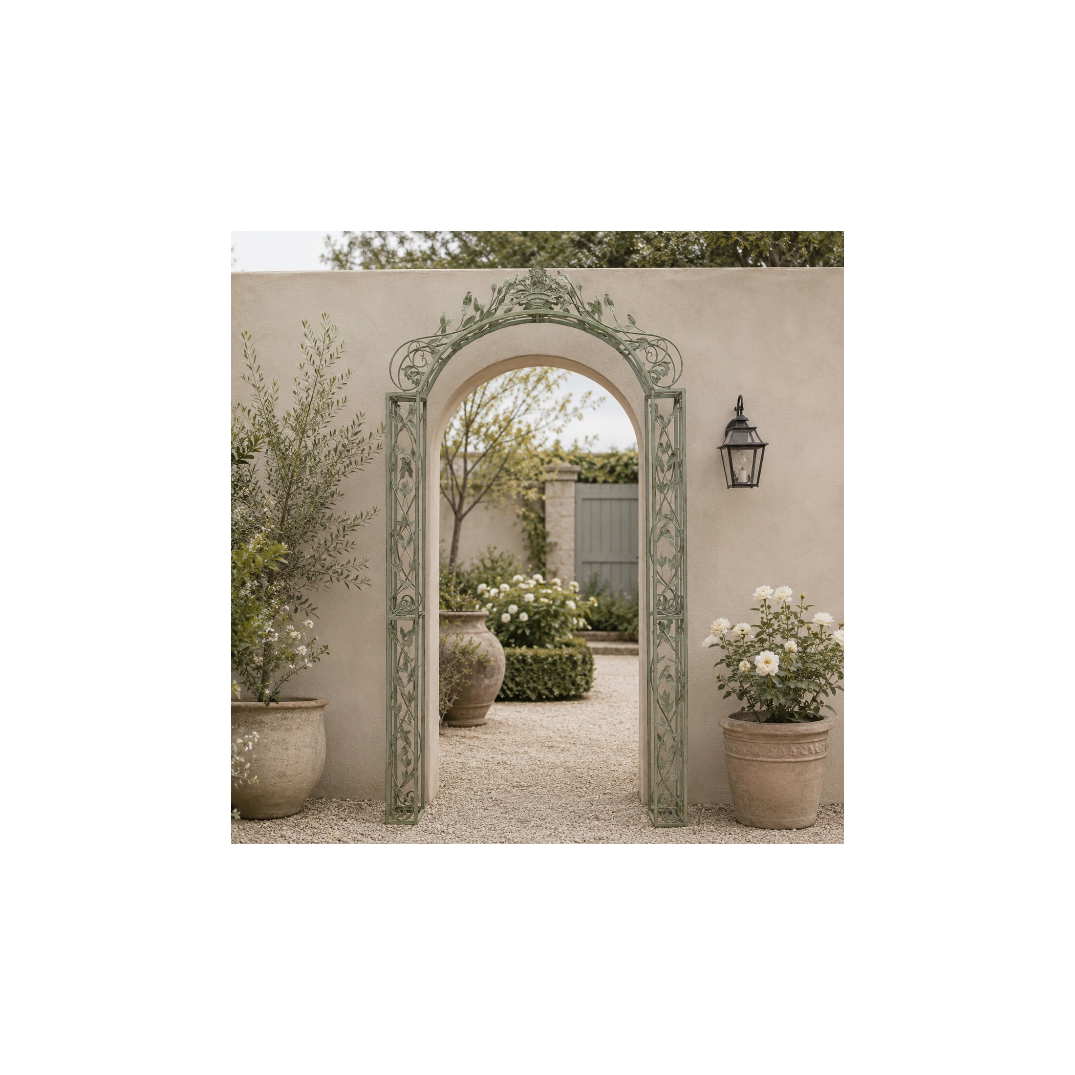 DecMode 93" Arched Green Metal Bird Garden Arbor with Scrolled Vines
