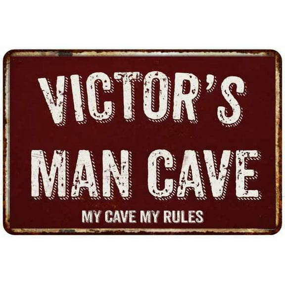 VICTOR'S Man Cave Red Grunge Sign 8 x 12 High Gloss Metal Sign 208120003357