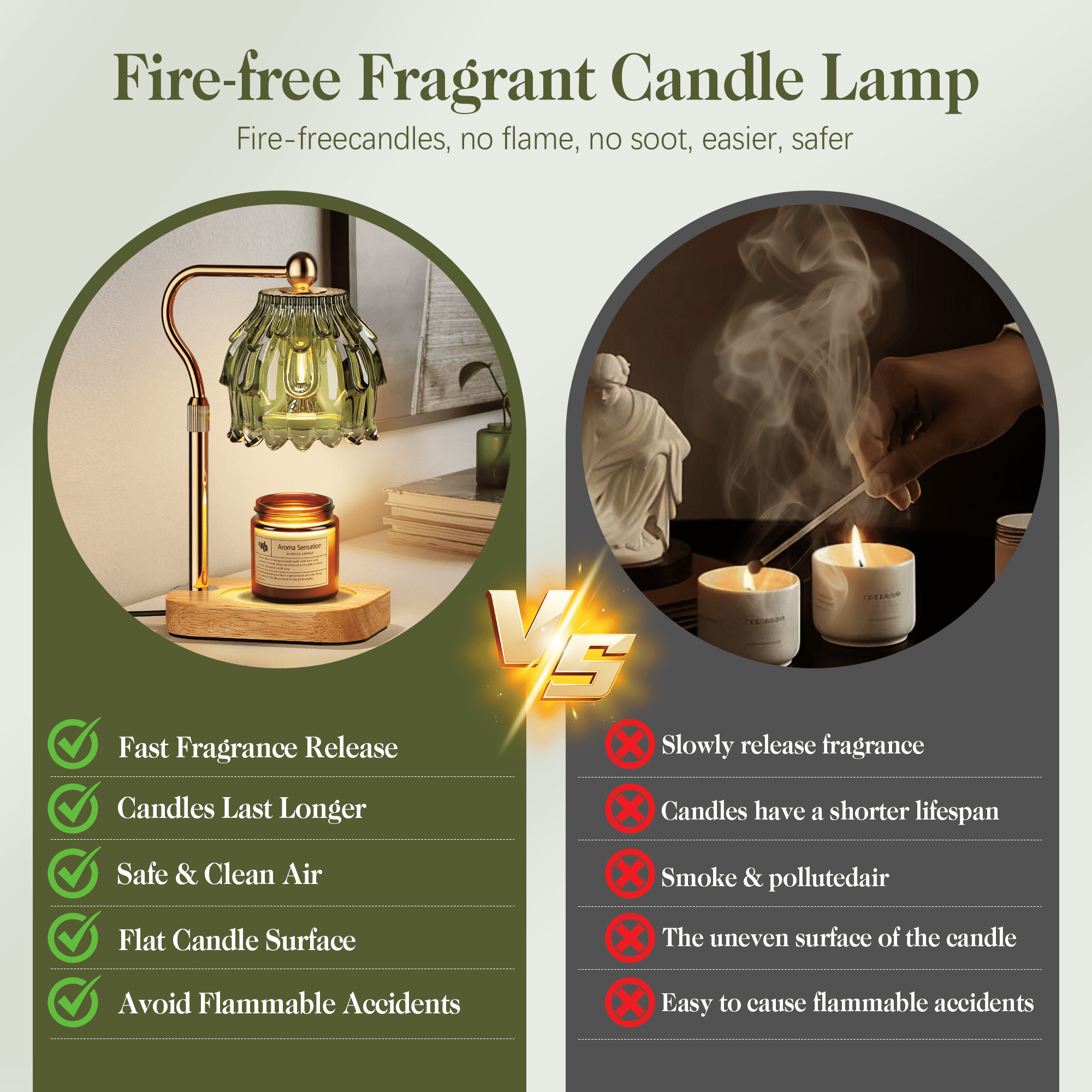 Candle Warmer Lamp with Timer Dimmer, Modern Wax Warmer for Scented Wax Jar Candle Warmer with 2 Bulbs, Adjustable Height Glass Lamp for Gifts,House Warming Gifts, Home Decor, Gold Green
