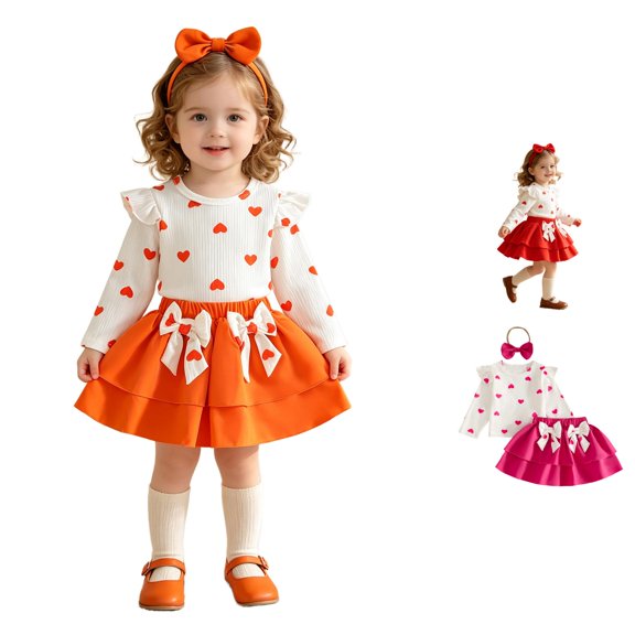 WhouRiu Baby Girls Casual Outfits Long Sleeve Ruffle Tees Bow Skirts And Headband Sets Cute Clothes
