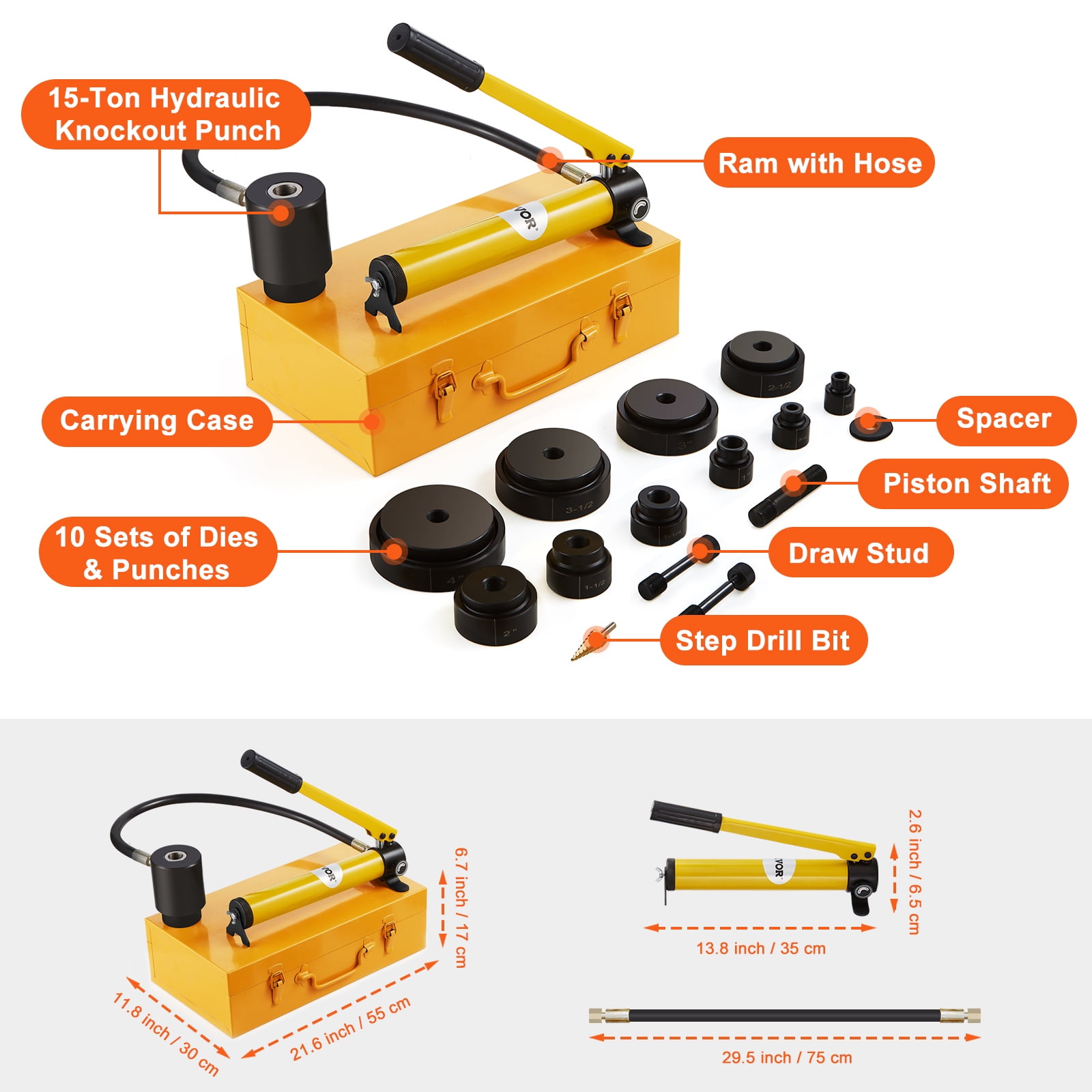 TheLAShop 15 ton Hydraulic Metal Hole Puncher Hole-driver Kit Tool