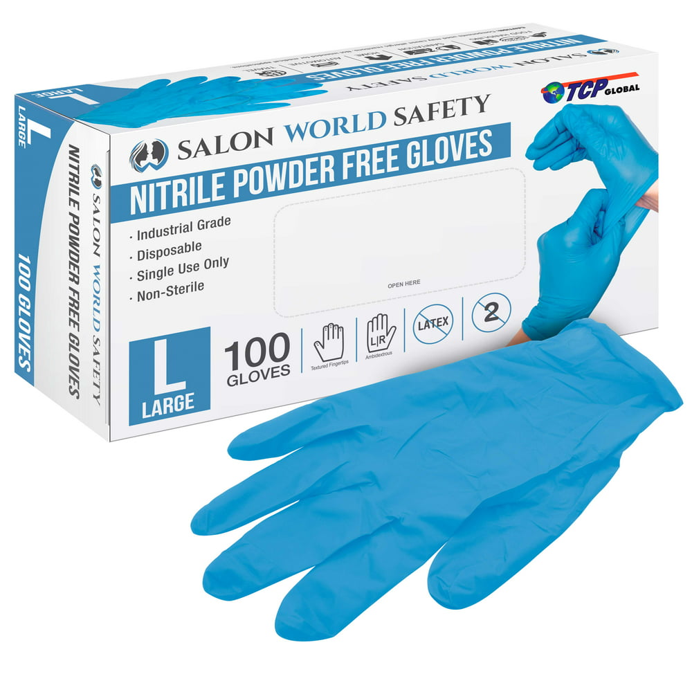 Salon World Safety Blue Nitrile Disposable Gloves Box Of 100 Size Large 3 5 Mil Thick Latex