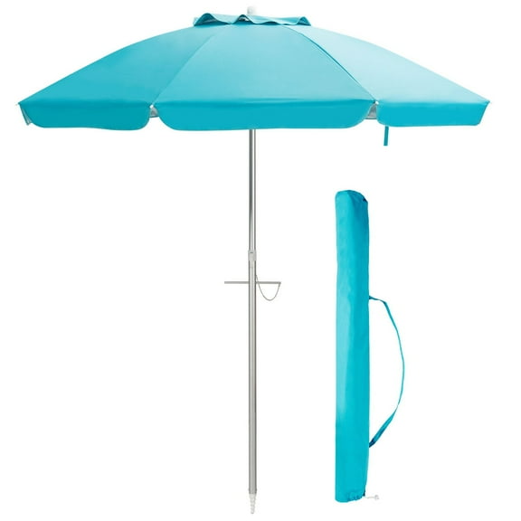 Wqmh 6.5ft Outdoor Beach Umbrella with Sand Anchor, Patio Umbrella with Push Button Tilt & UPF 50 Protection, Portable Sunshade Umbrella with Carry Bag for Garden Beach Outdoor (Blue)