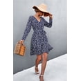 thumbnail image 6 of Women's Printed V Neck Tie Belt Ruffle Hem Mini Dress 95% polyester 5% spandex Fabric Casual Everyday Wear, 6 of 7