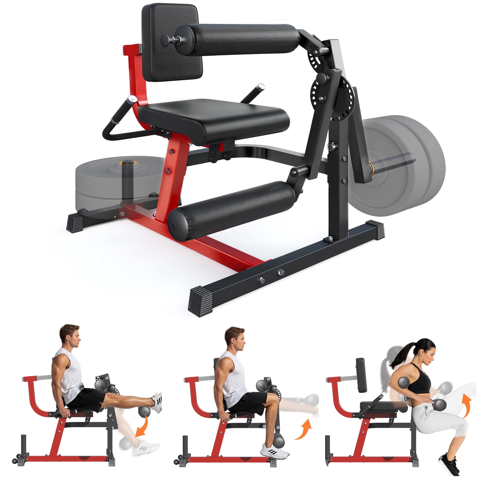 AECOJOY Adjustable Leg Extension & Curl Machine, 8+24 Positions, Plate-Loaded Thigh Workout Equipment for Home Gym, Fits 1''/2'' Weight Plates with Wheels