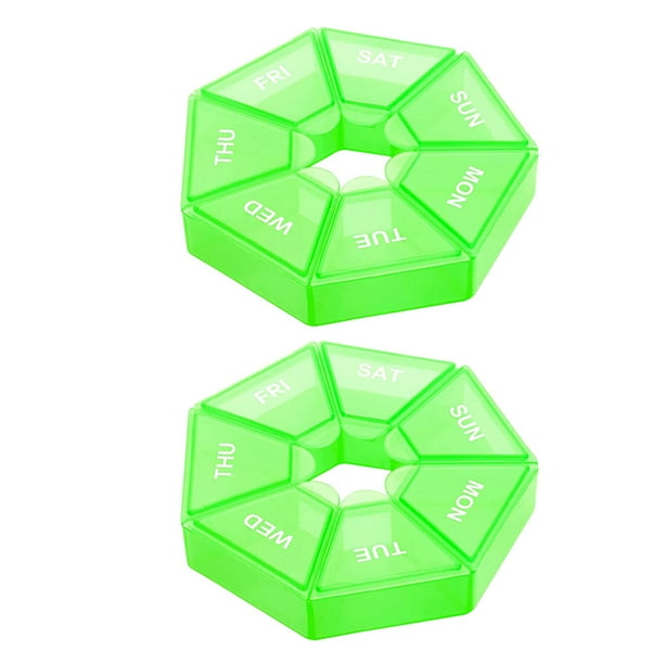 Cateissary Paquete de 2 pastilleros, 7 rejillas de almacenamiento, pastilleros diarios, soporte para tableta, dispensador de caramelos, caja de bolsillo Almacenamiento y organización del hogar Verde Cateissary HA003873-04