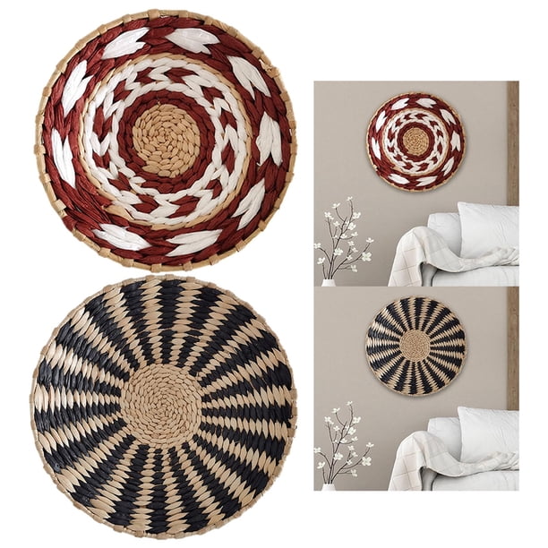 Cesta tejida hecha a mano para colgar en la pared, para interior, redonda, decorativa, para exteriores, simple, rústica, para entrada, comedor, cocina, habitación de Negro 30cm Rojo 30cm Soledad tapiz tejido