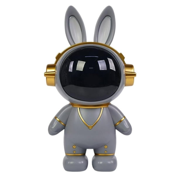 Rabbit Money Bank Rabbit Astronaut Easy Access Space Bunny Piggy Bank Spaceman Estatua decorativa para niños Adultos Regalos de vacaciones Niños Niñas gris Gloria hucha