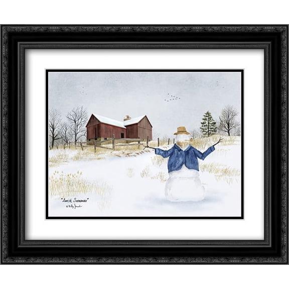 Amish Snowman 2x Matted 24x20 Black Ornate Framed Art Print by Jacobs, Billy