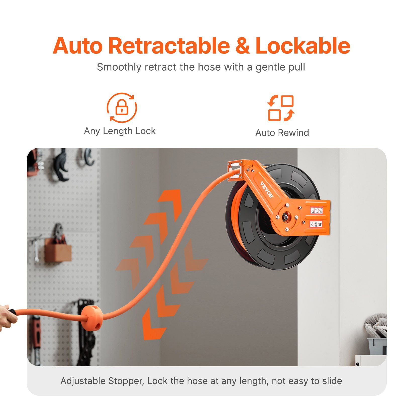 Retractable Air Hose Reel 1/2" x 50 FT, Hybrid Heavy Duty, 300 PSI Max, for Garage & Workshop