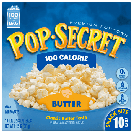 Pop Secret 100 Calorie Butter Microwave Popcorn, 1.12 Oz., 10