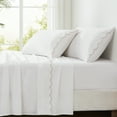 thumbnail image 2 of Lush Decor Coastal Chic Scalloped Edge Cotton Sheet Set 4 Piece Set King Neutral - White Sheets - Scallop Trim - Bed Sheets - Coastal Decor, 2 of 7