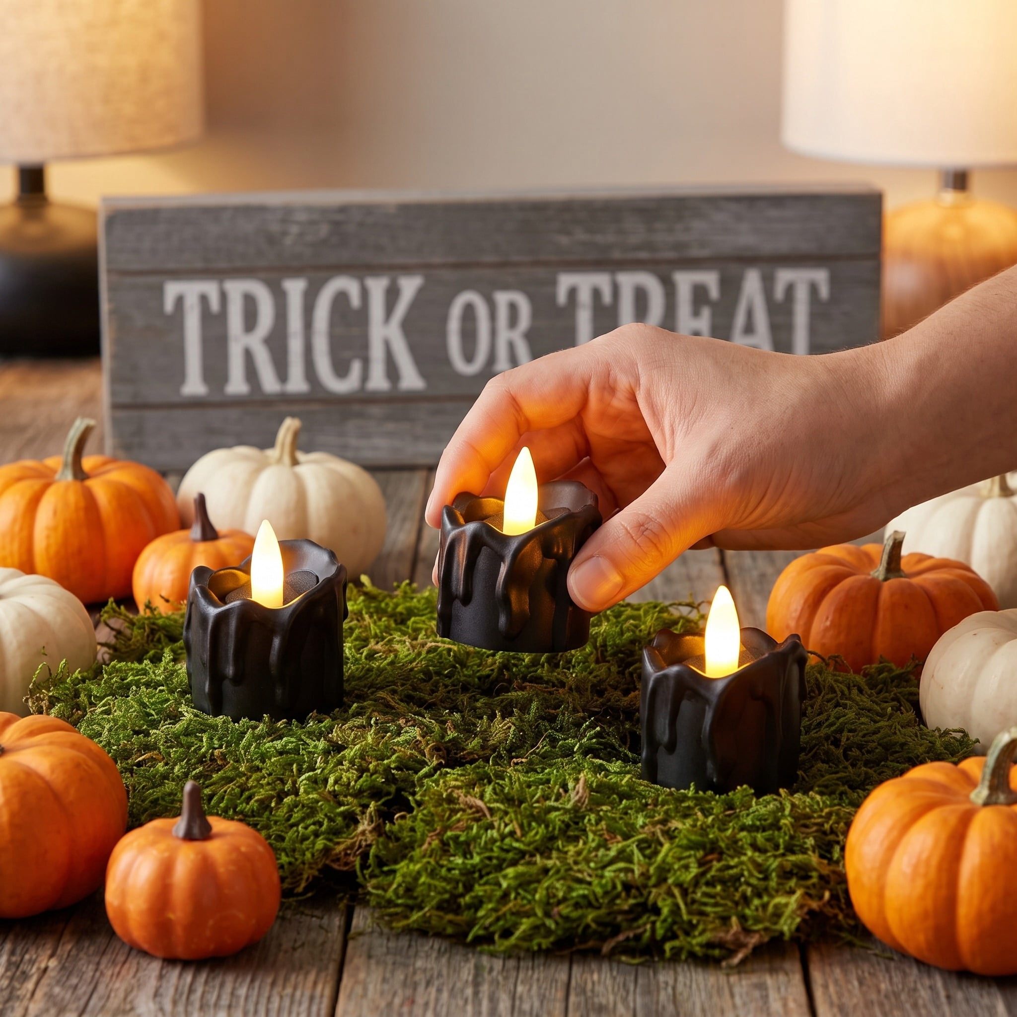 Battery-Operated LED Flickering Votives, Black, 4 Count, Halloween by Way To Celebrate