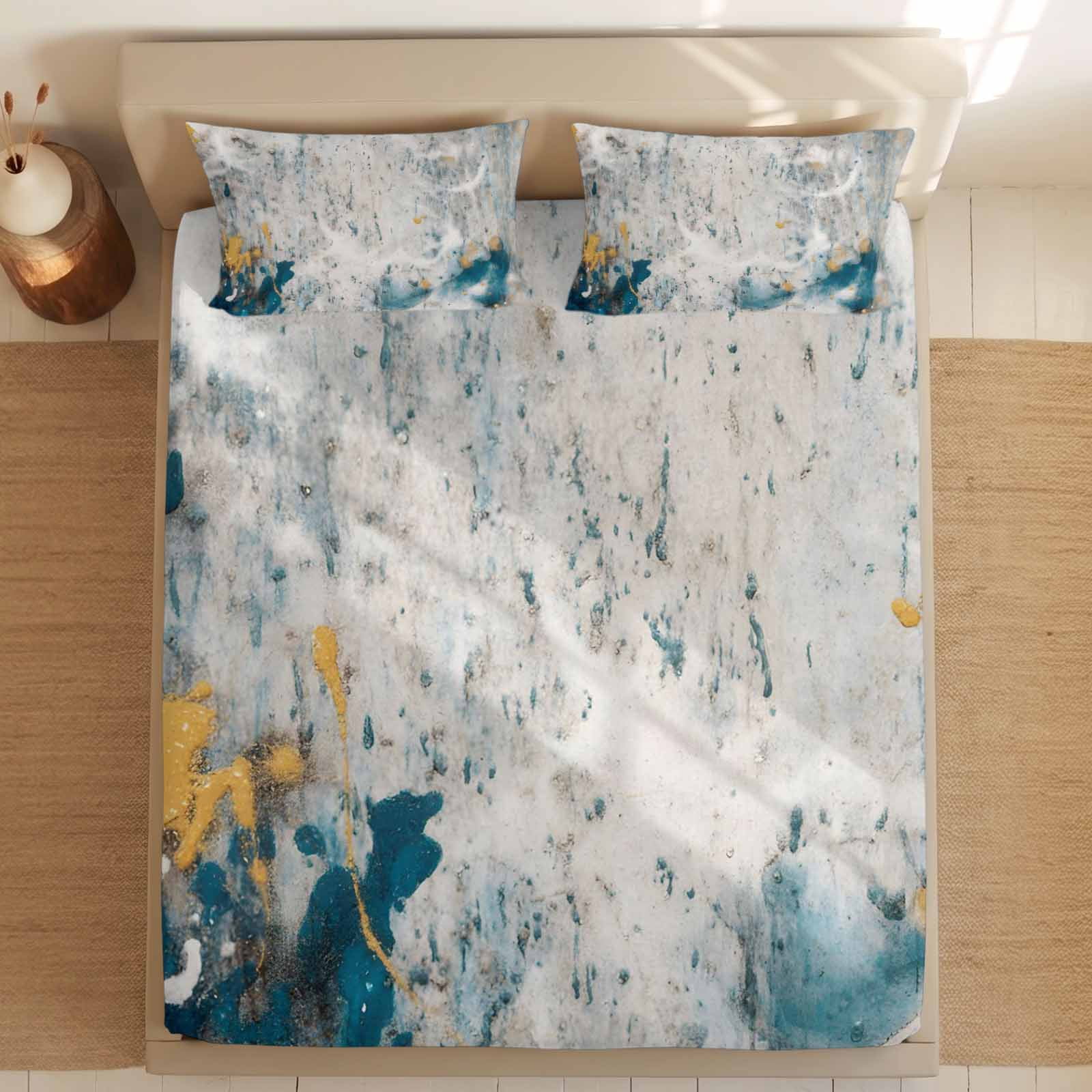 Twin Sze Fitted Sheet Set - Gray Teal 2 Piece Bedding Sets 16" Deep Pocket Fitted Sheet with 1 Pillowcase, Modern Abstract Art Retro Flow Marble Brushed Microfiber Hotel Luxury Bed Sheets