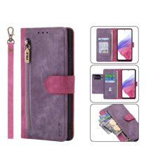Nalacover Wallet Case for Samsung Galaxy A32 5G, [RFID Blocking] [Card Slots Holder] [Zipper Pocket] PU Leather Flip Folio Cover with Kickstand Magnetic Clasp Wrist Strap Case Men Women,Rose