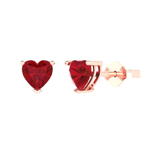 Clara Pucci 1.5 ct Brilliant Heart Cut Studs VVS1 Genuine Conflict free Red Ruby Solid 18K Pink Rose Gold Designer Everyday Earrings Push back