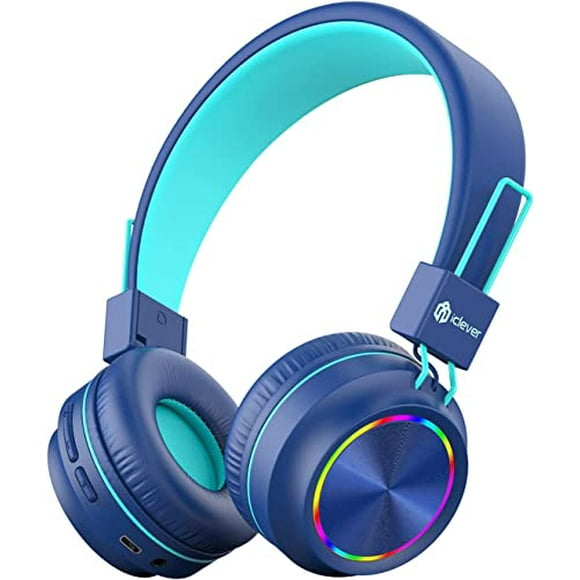 iClever BTH03 Auriculares Bluetooth para Niños, Luces LED Coloridas, Tiempo de Reproducción 35H, Bluetooth 5.4, Carga Rápida Tipo C, Volumen Seguro, Micrófono de Sonido Estéreo, Auriculares Inalámbric