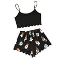 thumbnail image 5 of Qepwscx Women Sleepwear Printed Pajamas Set Halloween Sleeveless Spaghetti Straps + Elastic Waist Shorts PJs Set Graphic Crop Camisole Tops and Shorts Nightwear Lounges Pjs Sets ﻿, 5 of 5