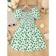 thumbnail image 2 of Actgleam Girls Summer Dress Kids Floral Print Puff Sleeve Cute Square Neck A-Line Midi Sundress,Green Dot,5-6Y, 2 of 9