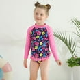 thumbnail image 6 of ESHOO Toddler Girls Rashguard Swimsuit Set, Little Girl Long Sleeve Floral Ruffled Bathing Suits Swimwear, 2 Pieces, 3-9T, 6 of 8