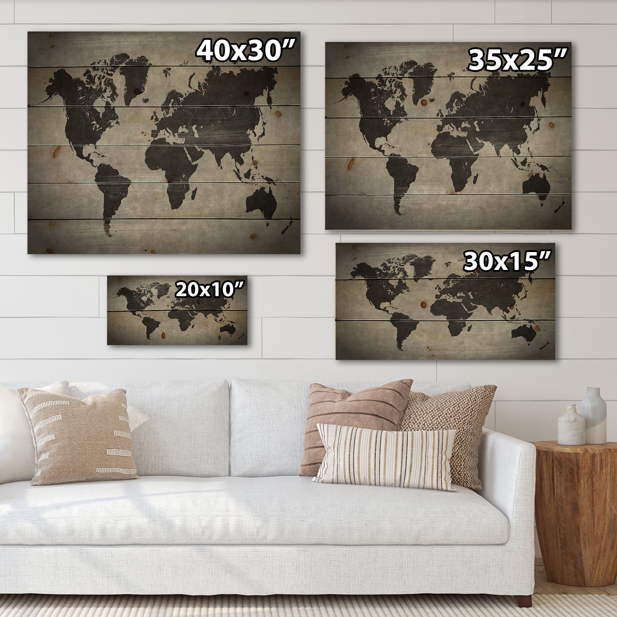 Designart 'Ancient World Map IX' Vintage Print on Natural Pine Wood