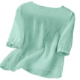 thumbnail image 6 of CLOISE Womens Blouses 3/4 Sleeve Plus Size Embroidery T Shirts Loose Floral V Neck Pullover Cotton Linen Casual Fall Tops Mint Green 3XL, 6 of 6