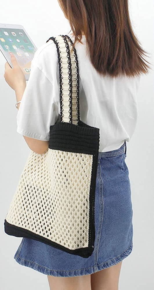 CoCopeaunts Summer Beach Bag, Women Hollow Knitted Bag Fashion Large Crochet Shopping Shoulder Bag Handbag Vacation Purse