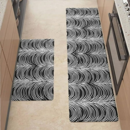 

Anti Fatigue Kitchen Mat Arch Pattern With Stripe Line Sets of 2 Kitchen Rugs Non Slip Cushioned Standing Mat for Sink Floor Laundry Office Desk Mid 17.3 x 29 + Plus 17.3 x 47.2
