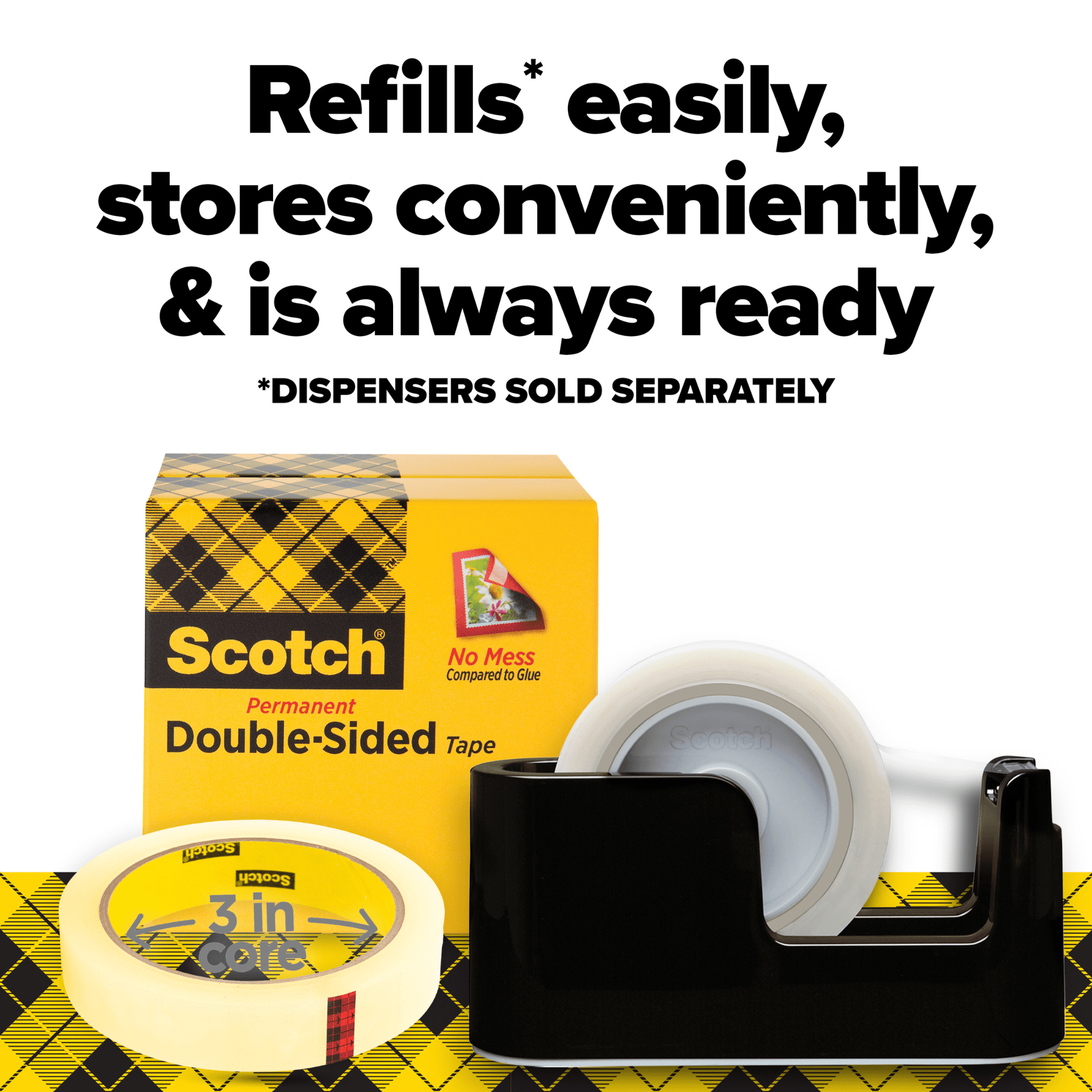 Scotch Permanent Double Sided Tape [Linerless] (665-C): 1 in. x 36 yds. (Clear) boxed [12 Rolls]