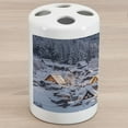 thumbnail image 1 of Winter Ceramic Toothbrush Holder, Shirakawago Scenery in Gifu Chubu Japan, Decorative Versatile Countertop for Bathroom, 4.5" X 2.7", Pale Purpleblue Brown, 1 of 4
