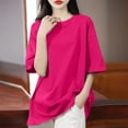 thumbnail image 2 of Women's Cotton T-Shirts Crew Neck Short Sleeve Oversized Basic Plain Tee Casual Loose Soft Comfortable Tops (L, Hot Pink), 2 of 5