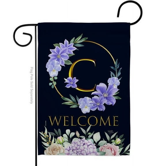 Breeze Decor  13 x 18.5 in. Welcome C Initial Garden Flag with Spring Floral Double-Sided Decorative Vertical Flags House Decoration Banner Yard Gift