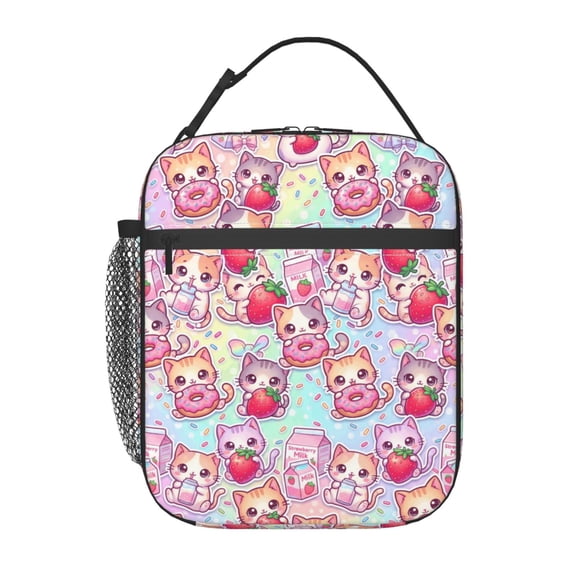 Cute Cats Insulated Lunch Bag,Bento Lunch Box Cooler Bag With Front Pocket For Women Men,Cute Lunch Tote Bag Lunchbox For Work Office Picnic