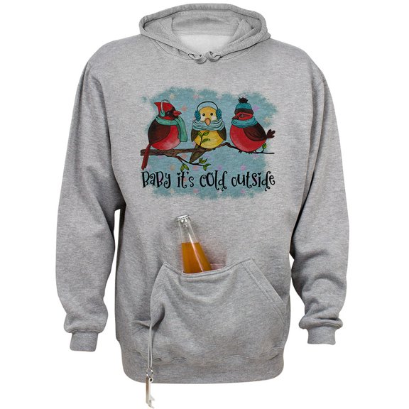 Birds It's Cold Outside Beer Holder Tailgate Hoodie Sweatshirt Unisex Large Oxford